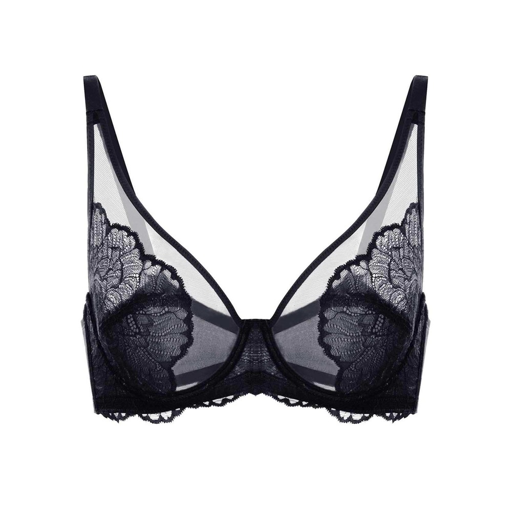 HSIA Blossom Unlined Lace Underwire Bra Black 44C NWT